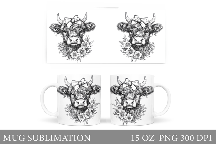 Highland Cow Mug Design. Cute Cow Sublimation