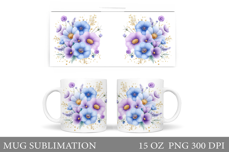 Flowers Mug Sublimation. Floral Mug Wrap Design