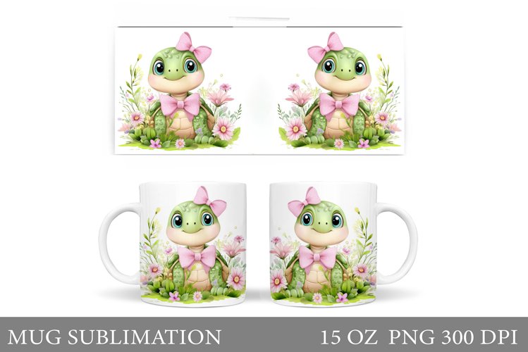 Cute Turtle Mug Design. Turtle Flowers Mug Sublimation