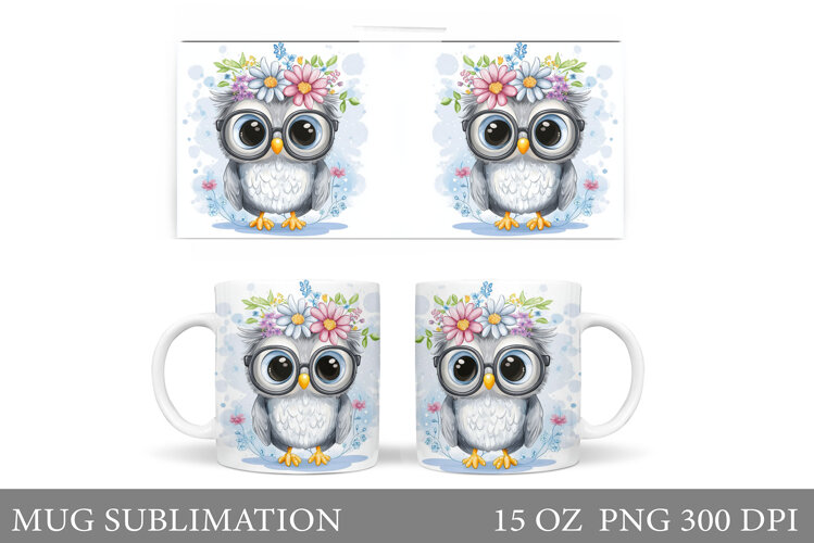 Owl Mug Sublimation. Owl Flowers Mug Design example image 1