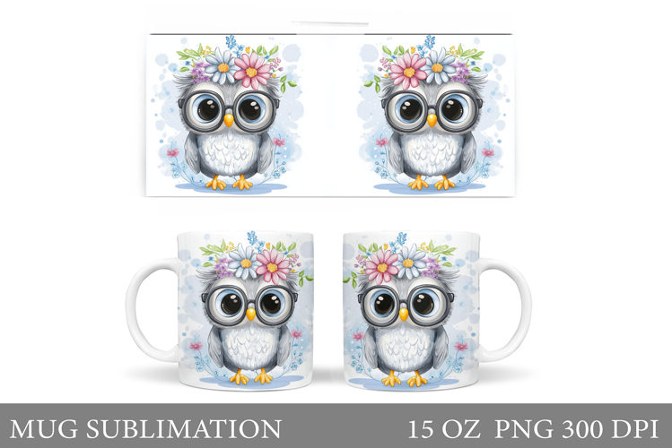 Owl Mug Sublimation. Owl Flowers Mug Design