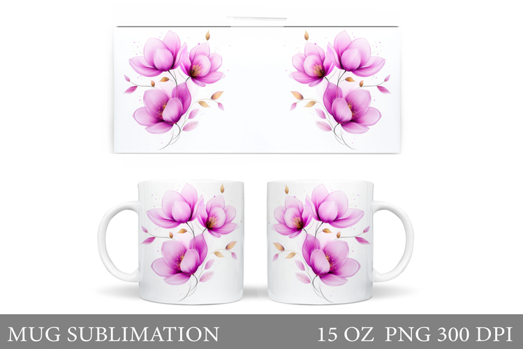 Flowers Mug Sublimation. Floral Mug Wrap Design