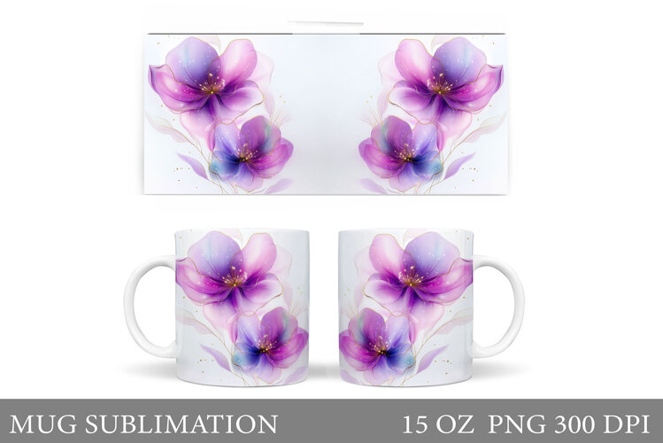 Flowers Mug Sublimation. Floral Mug Wrap Design example image 1