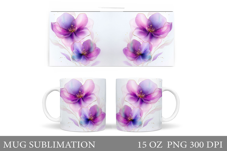 Flowers Mug Sublimation. Floral Mug Wrap Design