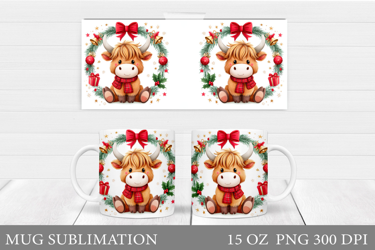 Christmas Cow Mug Design. Christmas Mug Sublimation