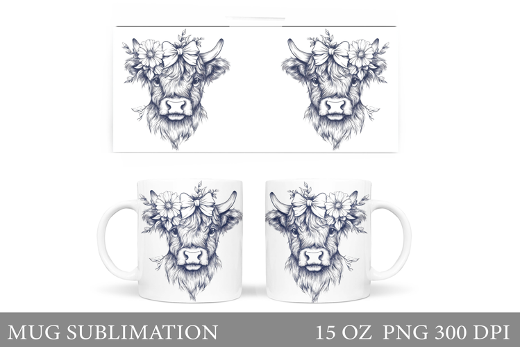 Highland Cow Mug Design. Cute Cow Sublimation