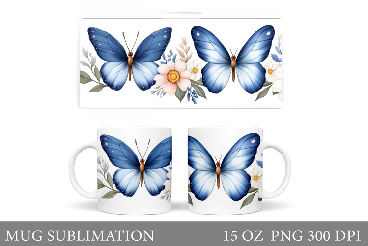 Butterflies Mug Design. Floral Mug Sublimation