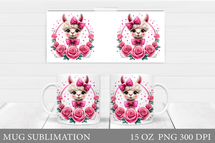 Lama Mug Design. Lama Flowers Mug Sublimation