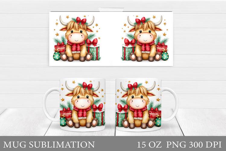 Christmas Cow Mug Design. Christmas Mug Sublimation