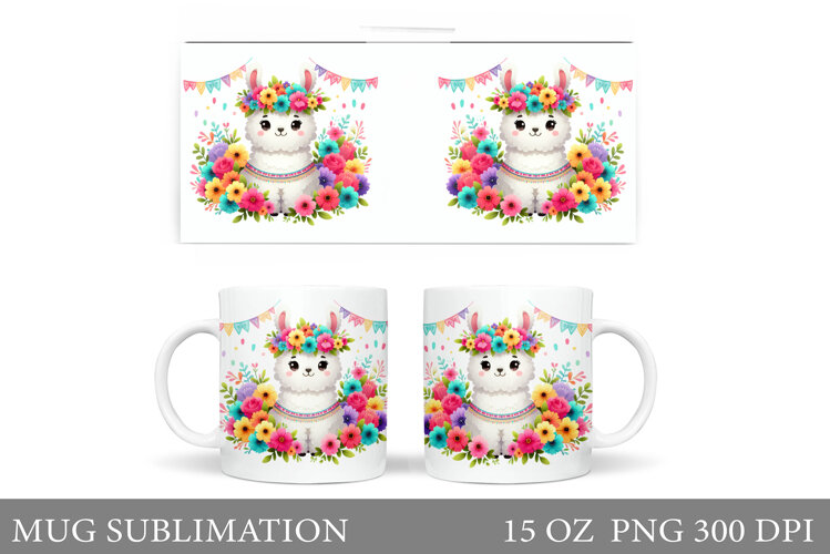 Lama Mug Design. Lama Flowers Mug Sublimation example image 1