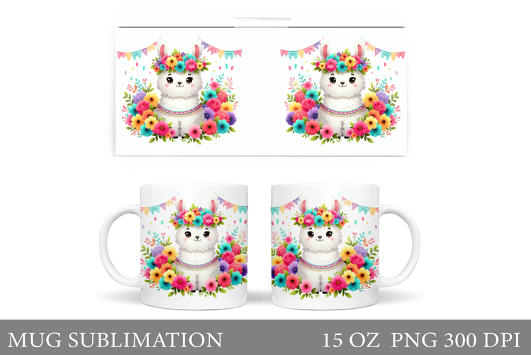 Lama Mug Design. Lama Flowers Mug Sublimation