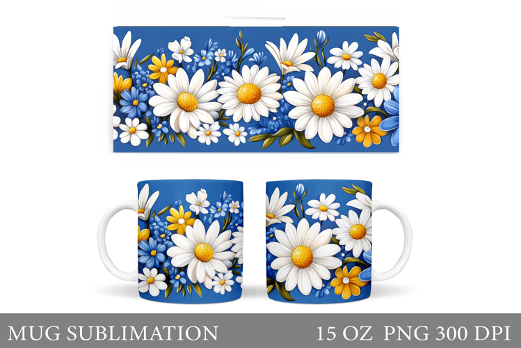 Daisy Flowers Mug Sublimation. Flowers Mug Wrap Design