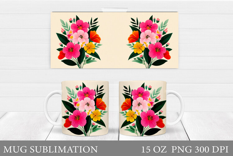 Flowers Mug Sublimation. Floral Mug Wrap Design example image 1