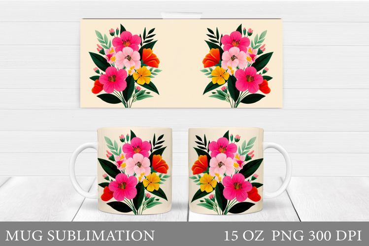 Flowers Mug Sublimation. Floral Mug Wrap Design