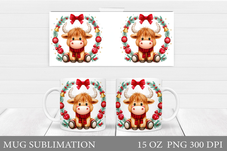 Christmas Cow Mug Design. Christmas Mug Sublimation