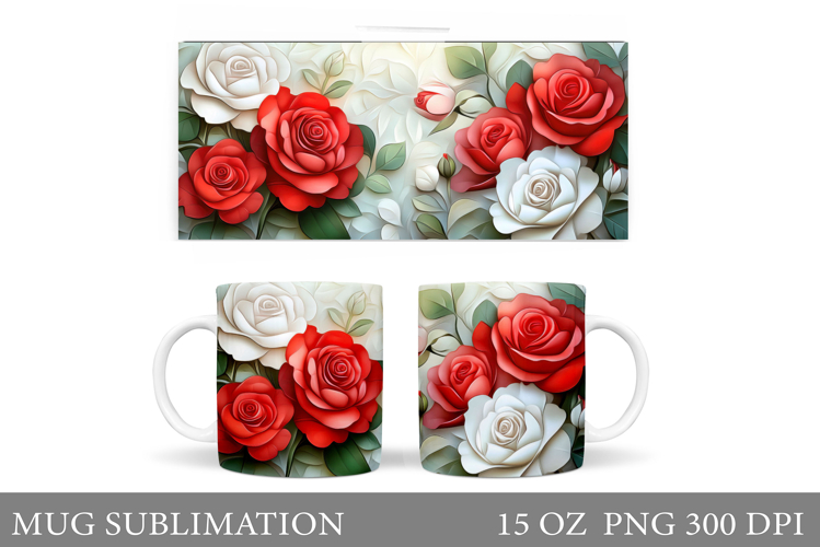 Roses Mug Sublimation. Flowers Mug Wrap Design