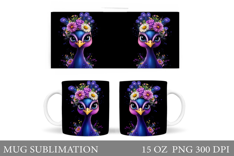 Cute Peacock Mug Sublimation. Peacock Flowers Mug Design