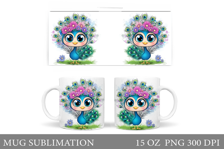 Cute Peacock Mug Sublimation. Peacock Flowers Mug Design