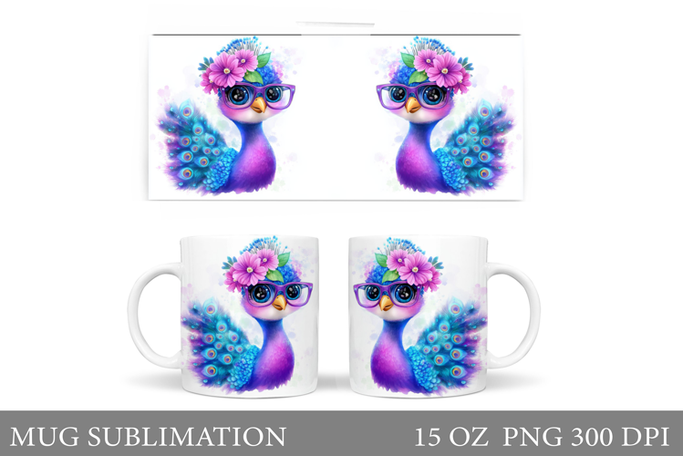 Cute Peacock Mug Sublimation. Peacock Flowers Mug Design