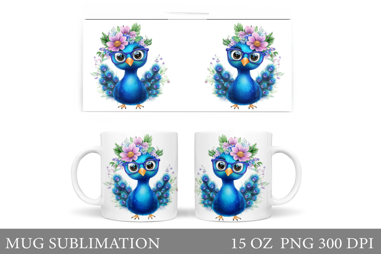 Cute Peacock Mug Sublimation. Peacock Flowers Mug Design