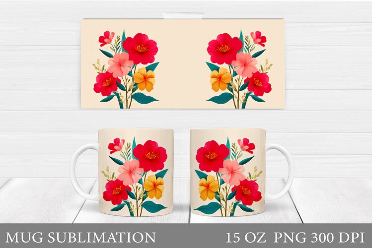 Flowers Mug Wrap Design. Wildflowers Mug Sublimation example image 1