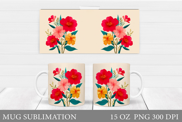 Flowers Mug Wrap Design. Wildflowers Mug Sublimation