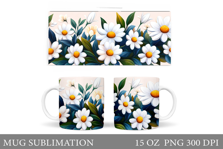 Daisy Flowers Mug Design. Flowers Mug Sublimation