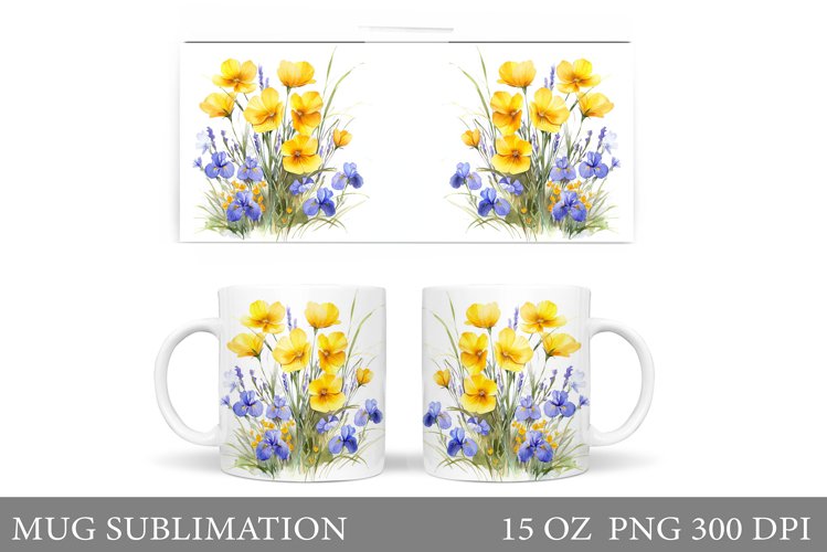 Flowers Mug Wrap Design. Wildflowers Mug Sublimation example image 1