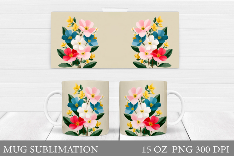 Floral Mug Sublimation. Flowers Mug Wrap Design