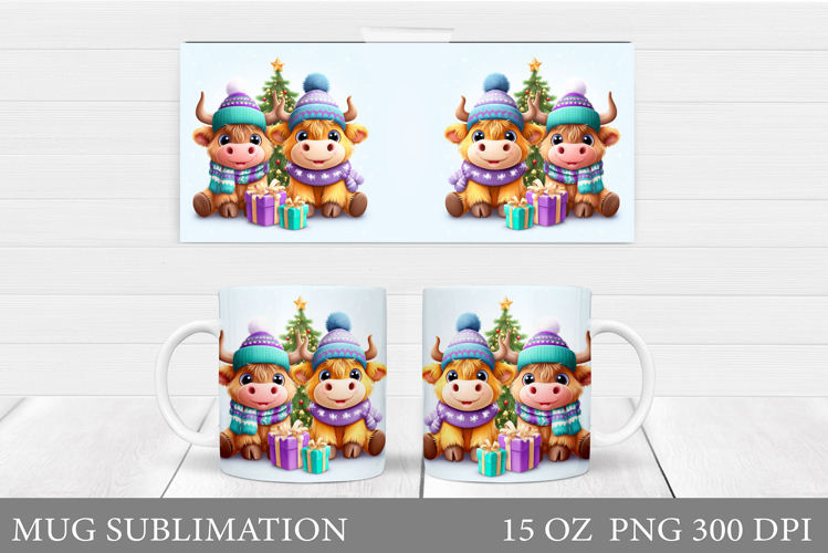 Christmas Cow Mug Wrap Design. Christmas Mug Sublimation