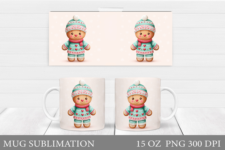 Cute Gingerbread Mug Design. Christmas Mug Sublimation