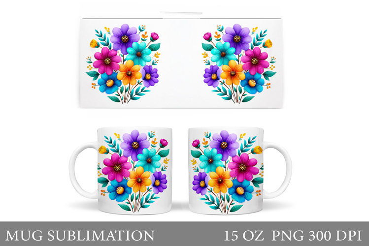 Flowers Mug Wrap Design. Wildflowers Mug Sublimation example image 1