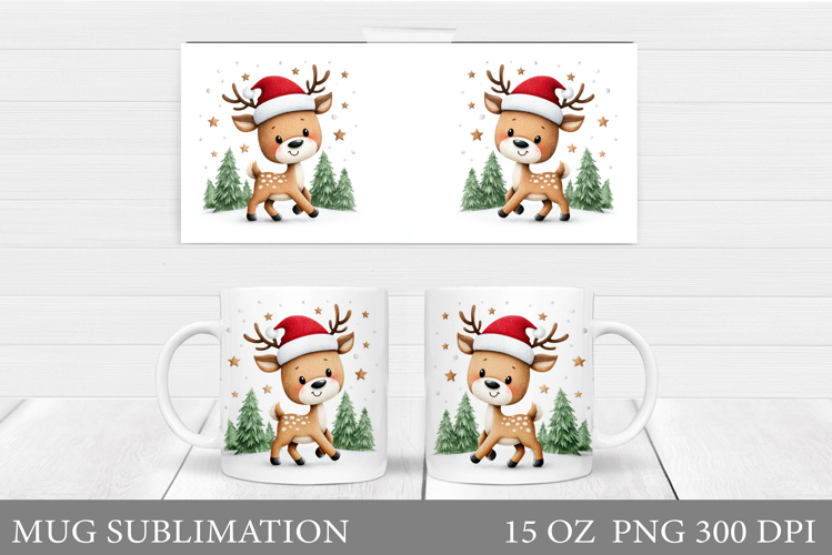 Christmas Deer Mug Design. Cute Deer Mug Sublimation