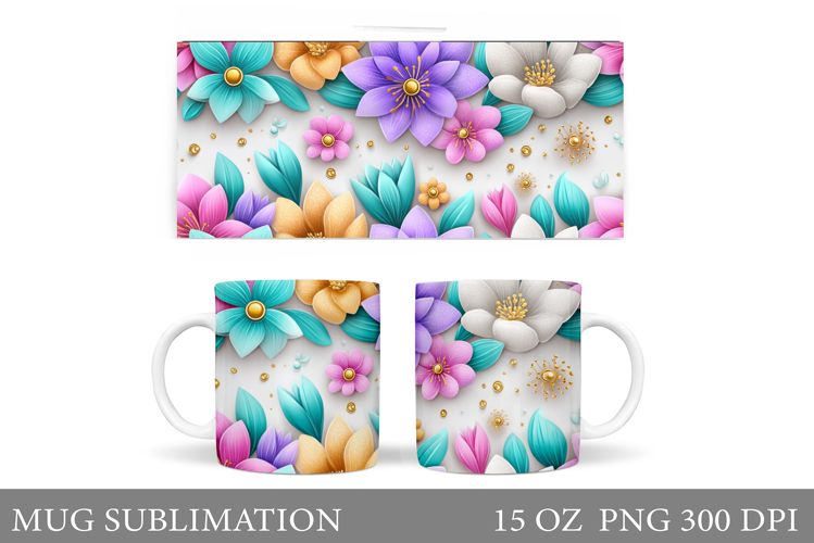 Floral Mug Sublimation. Flowers Mug Wrap Design