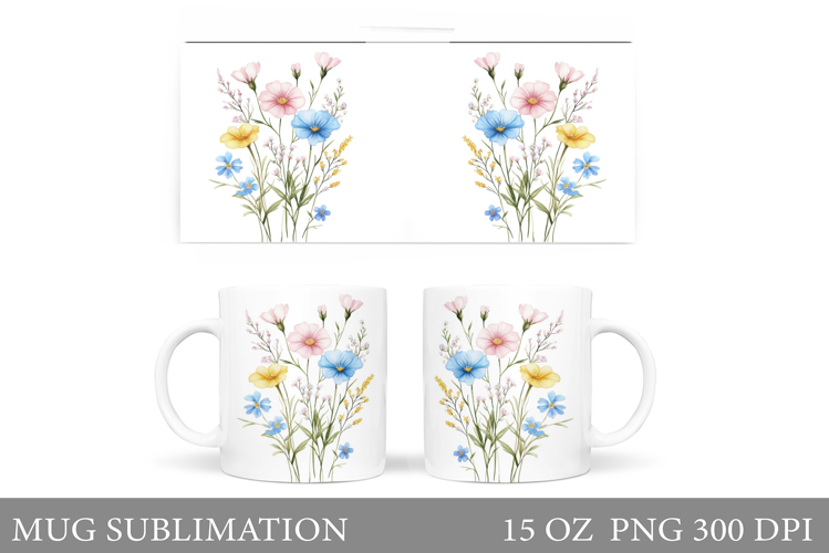 Flowers Mug Wrap Design. Wildflowers Mug Sublimation