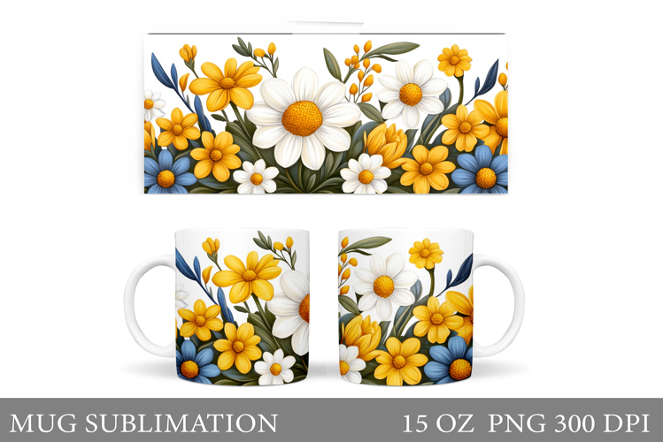 Flowers Mug Sublimation. Floral Mug Wrap Design