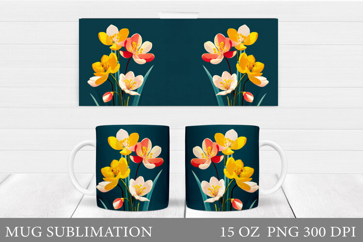 Floral Mug Sublimation. Flowers Mug Wrap Design example image 1