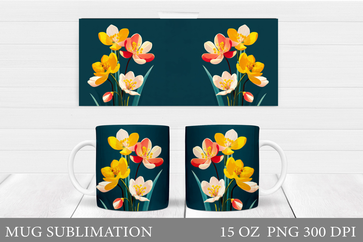 Floral Mug Sublimation. Flowers Mug Wrap Design