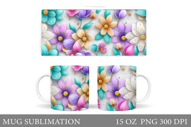 Flowers Mug Sublimation. Floral Mug Wrap Design