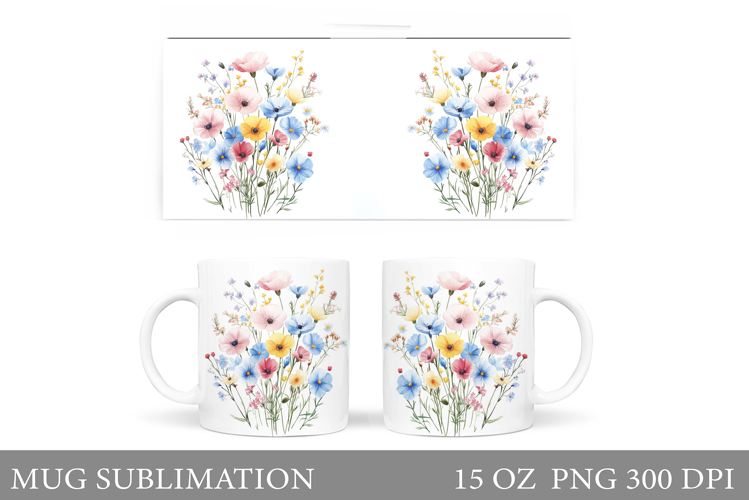 Flowers Mug Sublimation. Wildflowers Mug Design
