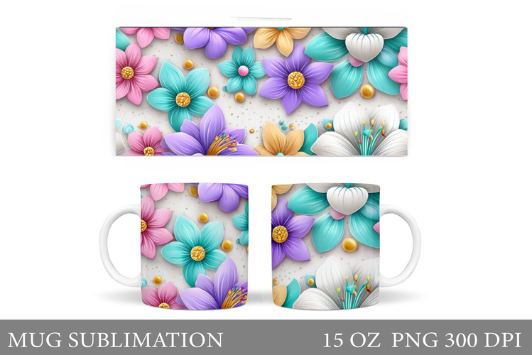 Flowers Mug Sublimation. Floral Mug Wrap Design