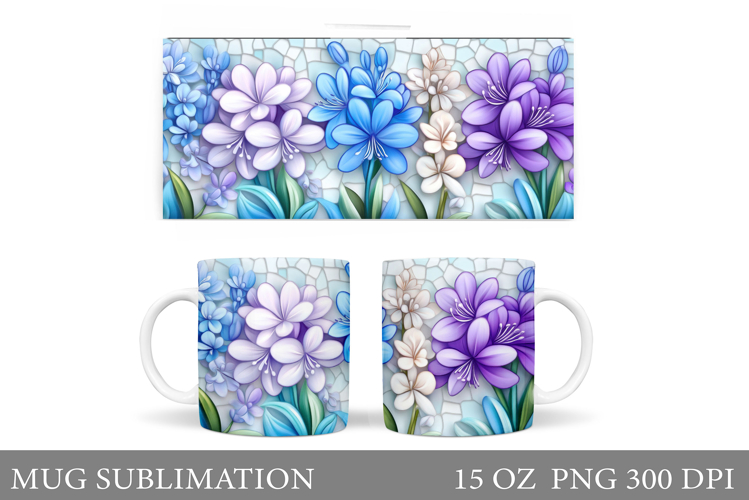 Flowers Mug Sublimation. Floral Mug Wrap Design