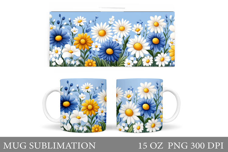 Daisy Flowers Mug Sublimation. Flowers Mug Wrap Design