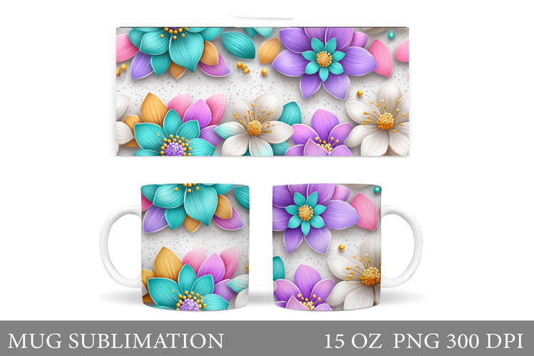 Floral Mug Sublimation. Flowers Mug Wrap Design