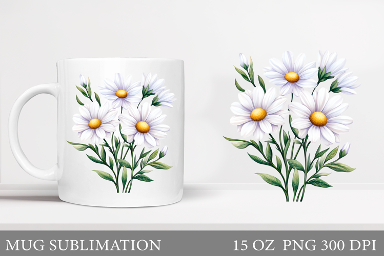 Daisy Flowers Mug Design. Flowers Mug Sublimation