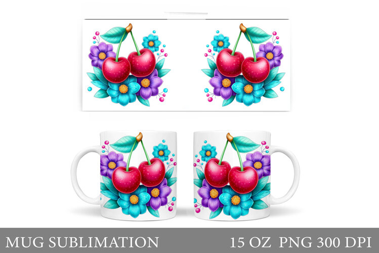Cherry Mug Sublimation. Berries Mug Wrap Design example image 1