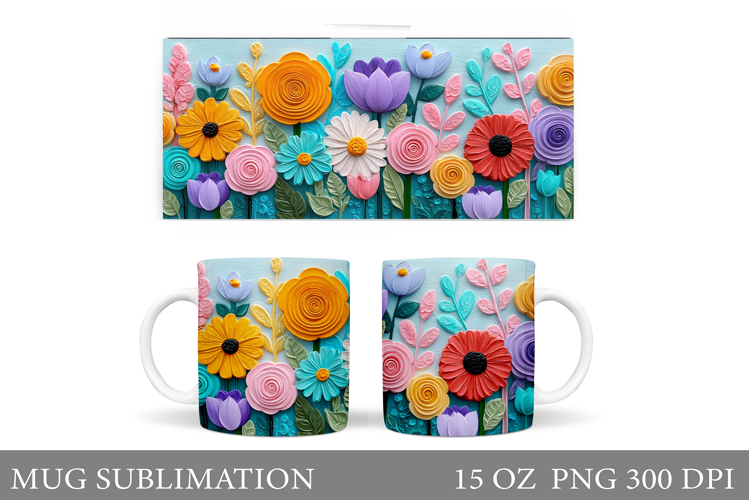 Floral Mug Sublimation. Flowers Mug Wrap Design