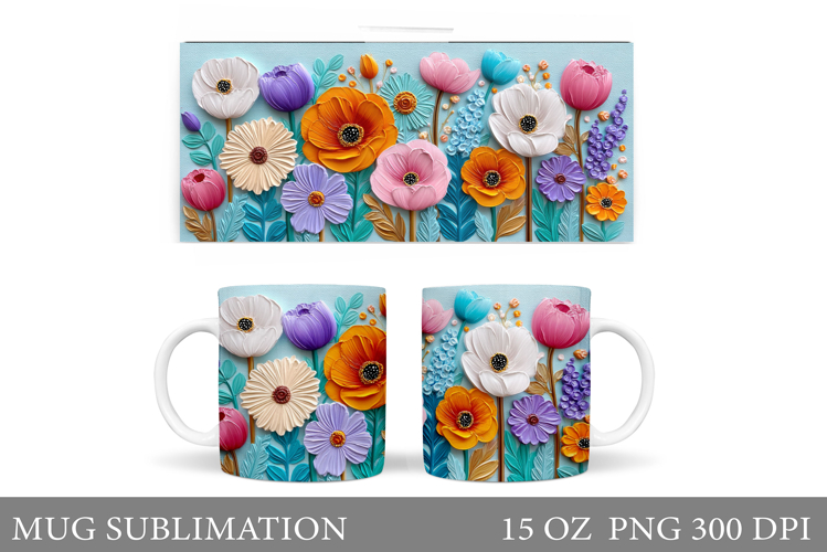 Floral Mug Sublimation. Flowers Mug Wrap Design