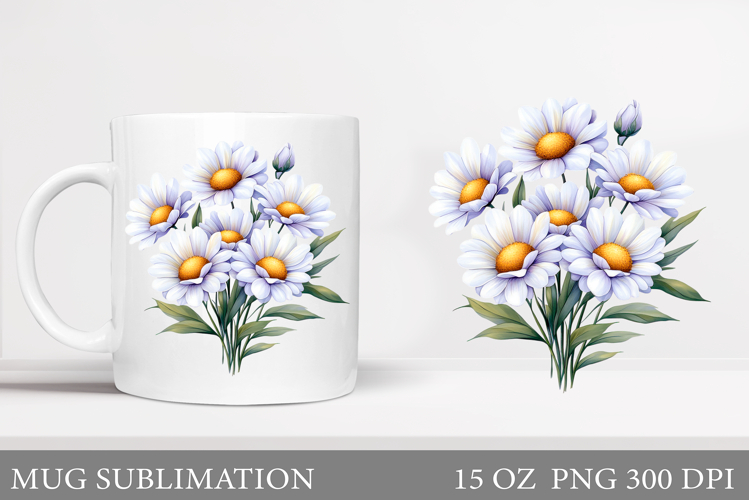 Daisy Flowers Mug Design. Flowers Mug Sublimation