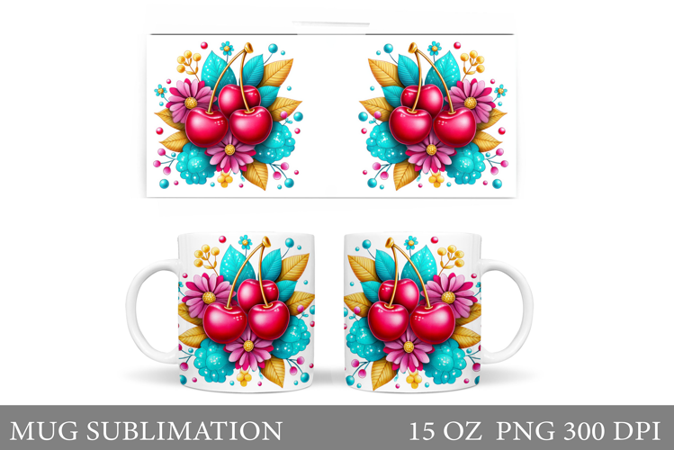 Cherry Mug Sublimation. Berries Mug Wrap Design